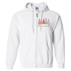 Merry And Bright Png Retro Christmas Tree Pink Full Zip Hoodie