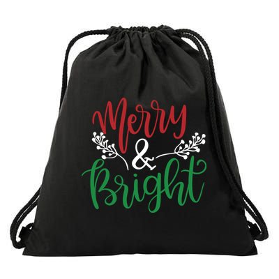 Merry And Bright Christmas Holiday Season Drawstring Bag