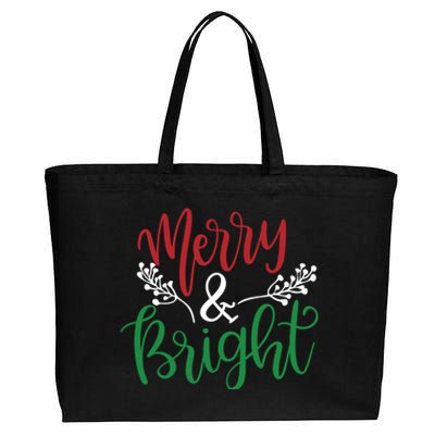 Merry And Bright Christmas Holiday Season Cotton Canvas Jumbo Tote