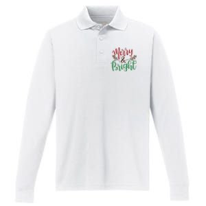 Merry And Bright Christmas Holiday Season Performance Long Sleeve Polo