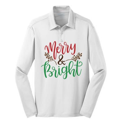 Merry And Bright Christmas Holiday Season Silk Touch Performance Long Sleeve Polo