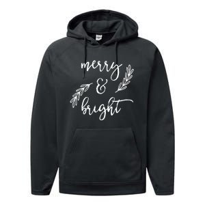 Merry And Bright Holly Christmas Jolly Festive Holly Vneck Performance Fleece Hoodie