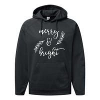 Merry And Bright Holly Christmas Jolly Festive Holly Vneck Performance Fleece Hoodie