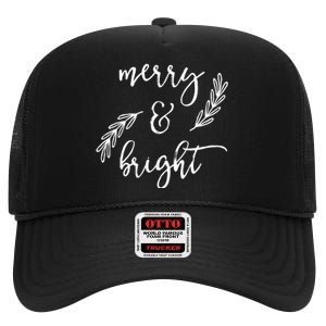 Merry And Bright Holly Christmas Jolly Festive Holly Vneck High Crown Mesh Back Trucker Hat