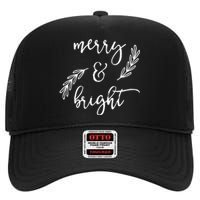 Merry And Bright Holly Christmas Jolly Festive Holly Vneck High Crown Mesh Back Trucker Hat