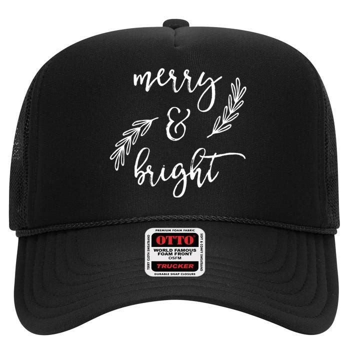 Merry And Bright Holly Christmas Jolly Festive Holly Vneck High Crown Mesh Back Trucker Hat