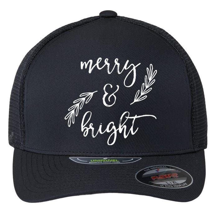 Merry And Bright Holly Christmas Jolly Festive Holly Vneck Flexfit Unipanel Trucker Cap