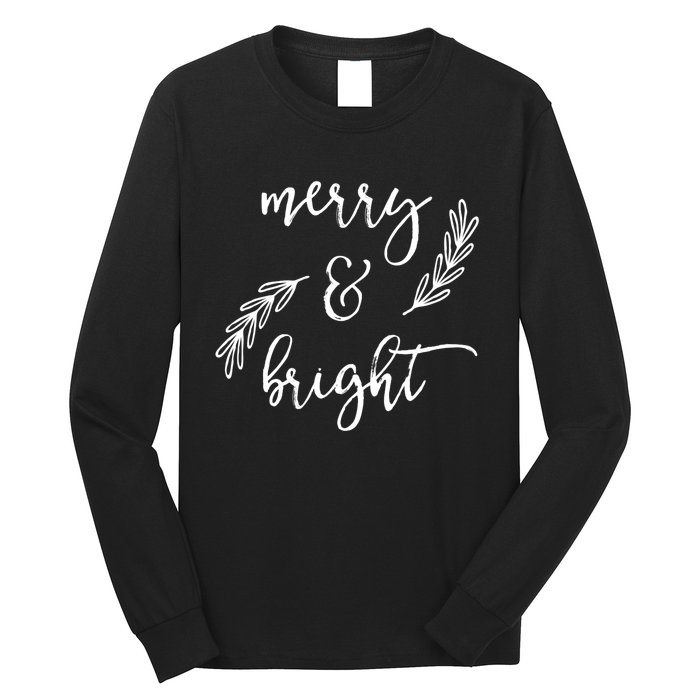 Merry And Bright Holly Christmas Jolly Festive Holly Vneck Long Sleeve Shirt