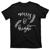 Merry And Bright Holly Christmas Jolly Festive Holly Vneck T-Shirt