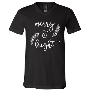 Merry And Bright Holly Christmas Jolly Festive Holly Vneck V-Neck T-Shirt