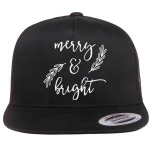 Merry And Bright Holly Christmas Jolly Festive Holly Vneck Flat Bill Trucker Hat