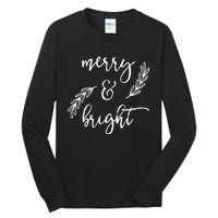 Merry And Bright Holly Christmas Jolly Festive Holly Vneck Tall Long Sleeve T-Shirt