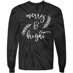 Merry And Bright Holly Christmas Jolly Festive Holly Vneck Tie-Dye Long Sleeve Shirt