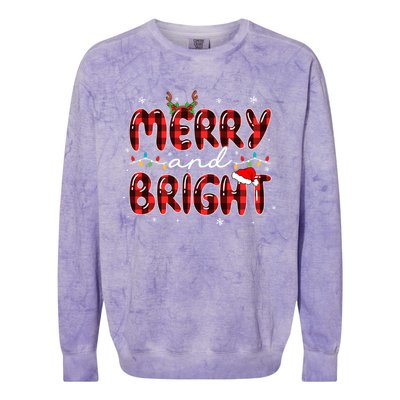 Merry And Bright Christmas Xmas Lights Family Pajama Holiday Meaningful Gift Colorblast Crewneck Sweatshirt