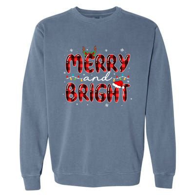 Merry And Bright Christmas Xmas Lights Family Pajama Holiday Meaningful Gift Garment-Dyed Sweatshirt