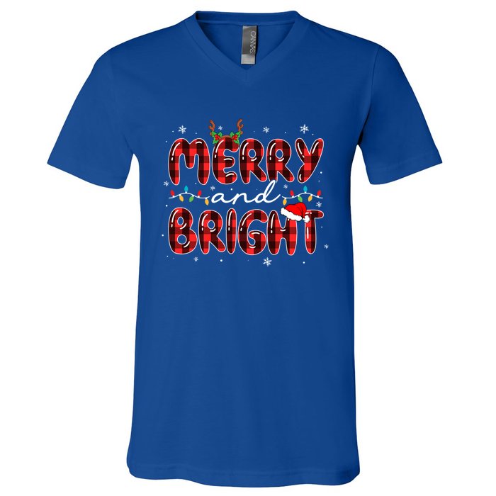 Merry And Bright Christmas Xmas Lights Family Pajama Holiday Meaningful Gift V-Neck T-Shirt