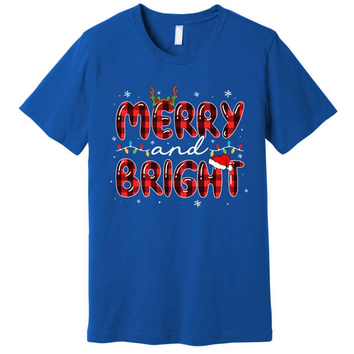 Merry And Bright Christmas Xmas Lights Family Pajama Holiday Meaningful Gift Premium T-Shirt