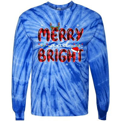 Merry And Bright Christmas Xmas Lights Family Pajama Holiday Meaningful Gift Tie-Dye Long Sleeve Shirt