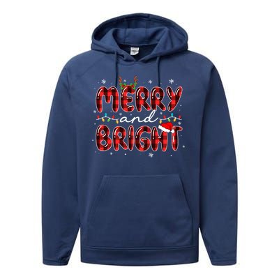 Merry And Bright Christmas Xmas Lights Family Pajama Holiday Meaningful Gift Performance Fleece Hoodie