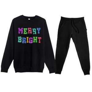 Merry And Bright Merry Christmas Xmas Holiday Premium Crewneck Sweatsuit Set