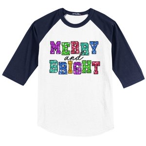 Merry And Bright Merry Christmas Xmas Holiday Baseball Sleeve Shirt