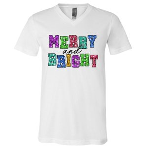 Merry And Bright Merry Christmas Xmas Holiday V-Neck T-Shirt