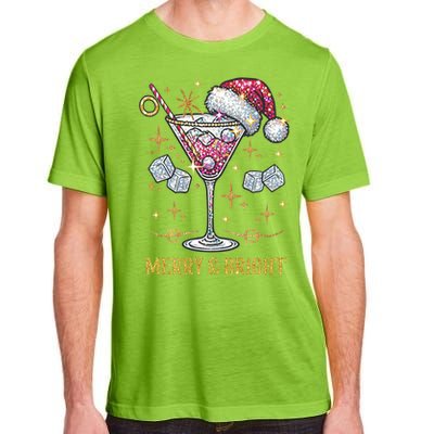 Merry And Bright Christmas Martini Cocktail Santa Hat Xmas Gift Adult ChromaSoft Performance T-Shirt