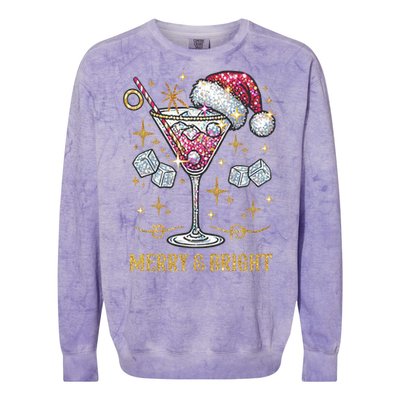 Merry And Bright Christmas Martini Cocktail Santa Hat Xmas Gift Colorblast Crewneck Sweatshirt