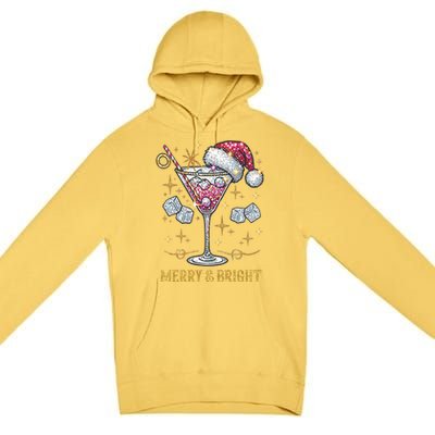 Merry And Bright Christmas Martini Cocktail Santa Hat Xmas Gift Premium Pullover Hoodie