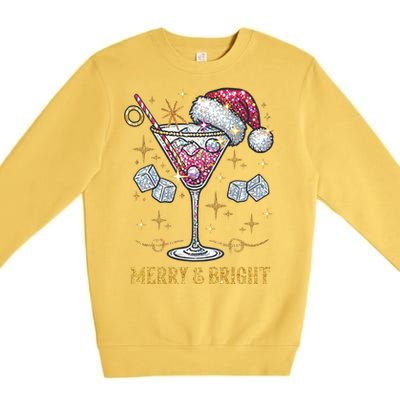 Merry And Bright Christmas Martini Cocktail Santa Hat Xmas Gift Premium Crewneck Sweatshirt