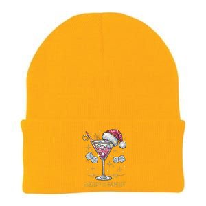 Merry And Bright Christmas Martini Cocktail Santa Hat Xmas Gift Knit Cap Winter Beanie