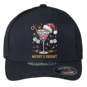 Merry And Bright Christmas Martini Cocktail Santa Hat Xmas Gift Flexfit Unipanel Trucker Cap