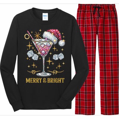 Merry And Bright Christmas Martini Cocktail Santa Hat Xmas Gift Long Sleeve Pajama Set