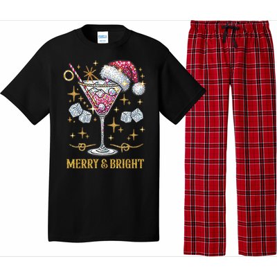 Merry And Bright Christmas Martini Cocktail Santa Hat Xmas Gift Pajama Set