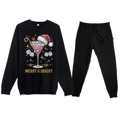 Merry And Bright Christmas Martini Cocktail Santa Hat Xmas Gift Premium Crewneck Sweatsuit Set