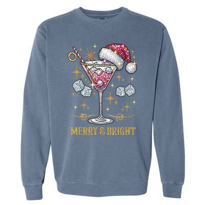 Merry And Bright Christmas Martini Cocktail Santa Hat Xmas Gift Garment-Dyed Sweatshirt