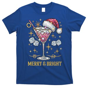 Merry And Bright Christmas Martini Cocktail Santa Hat Xmas Gift T-Shirt