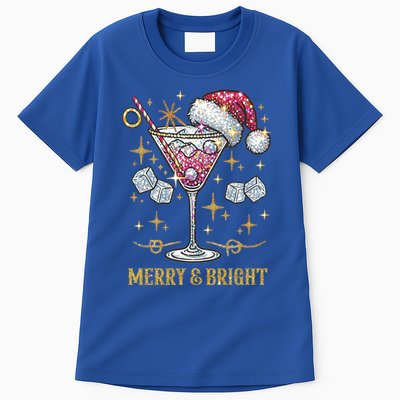Merry And Bright Christmas Martini Cocktail Santa Hat Xmas Gift Tall T-Shirt