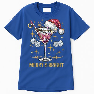 Merry And Bright Christmas Martini Cocktail Santa Hat Xmas Gift Tall T-Shirt