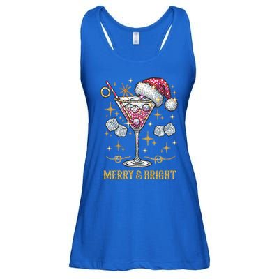 Merry And Bright Christmas Martini Cocktail Santa Hat Xmas Gift Ladies Essential Flowy Tank