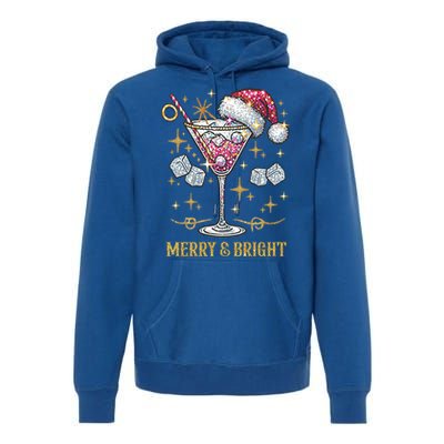 Merry And Bright Christmas Martini Cocktail Santa Hat Xmas Gift Premium Hoodie