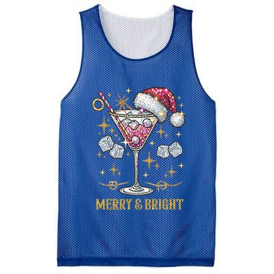 Merry And Bright Christmas Martini Cocktail Santa Hat Xmas Gift Mesh Reversible Basketball Jersey Tank