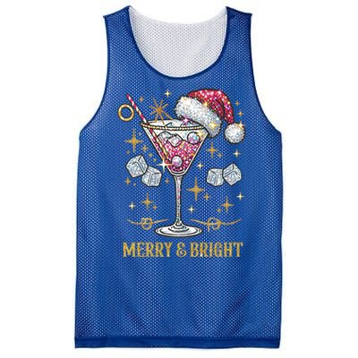 Merry And Bright Christmas Martini Cocktail Santa Hat Xmas Gift Mesh Reversible Basketball Jersey Tank