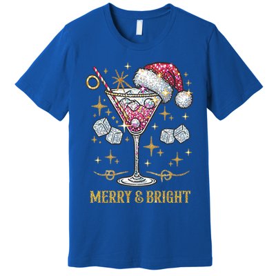 Merry And Bright Christmas Martini Cocktail Santa Hat Xmas Gift Premium T-Shirt