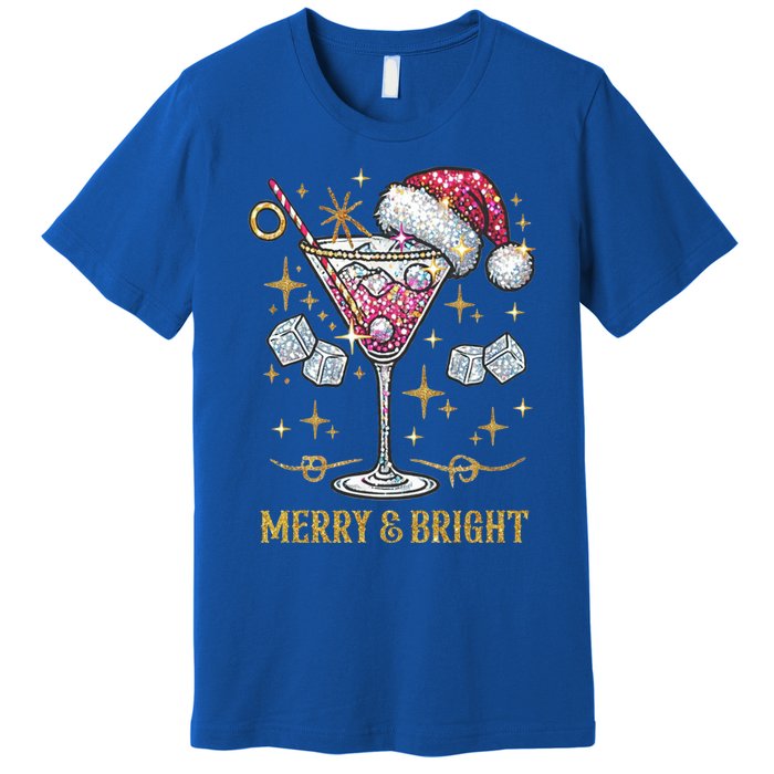 Merry And Bright Christmas Martini Cocktail Santa Hat Xmas Gift Premium T-Shirt