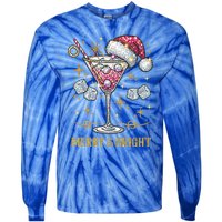 Merry And Bright Christmas Martini Cocktail Santa Hat Xmas Gift Tie-Dye Long Sleeve Shirt