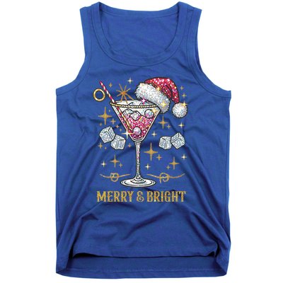 Merry And Bright Christmas Martini Cocktail Santa Hat Xmas Gift Tank Top