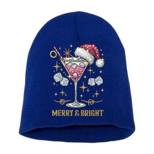 Merry And Bright Christmas Martini Cocktail Santa Hat Xmas Gift Short Acrylic Beanie