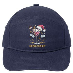 Merry And Bright Christmas Martini Cocktail Santa Hat Xmas Gift 7-Panel Snapback Hat