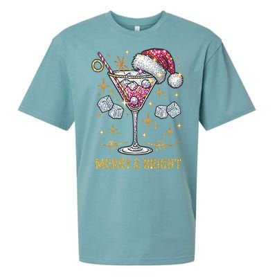 Merry And Bright Christmas Martini Cocktail Santa Hat Xmas Gift Sueded Cloud Jersey T-Shirt